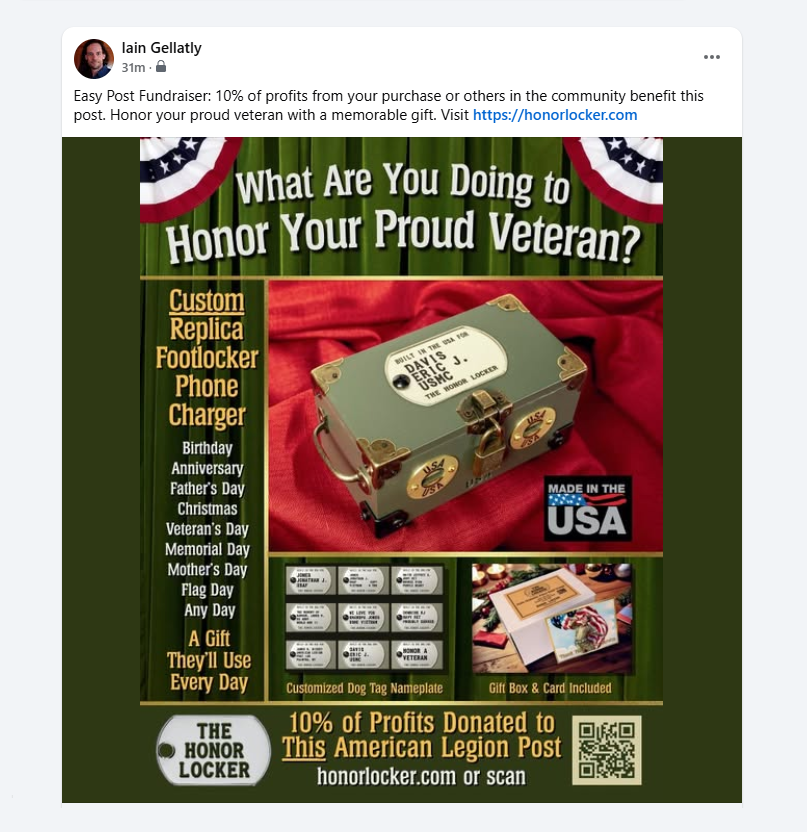 example honor locker facebook post for donation program 