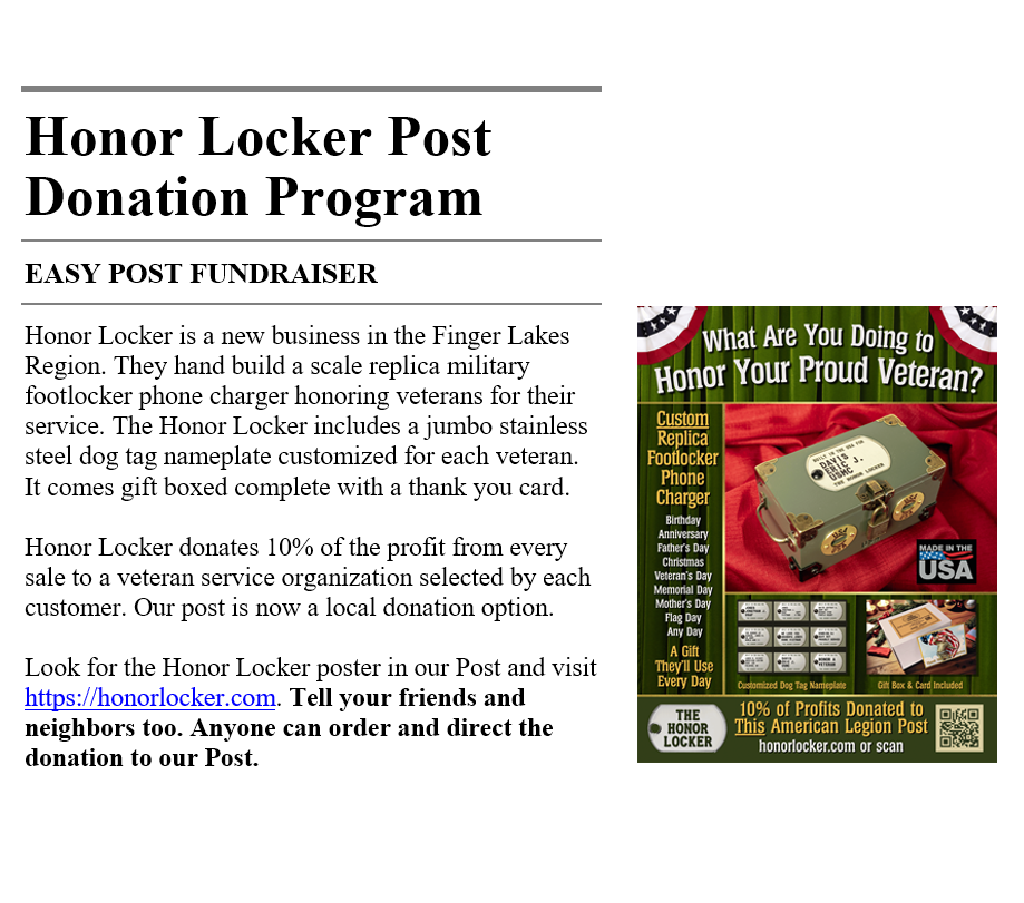 Example newsletter copy for american legion honor locker donation program