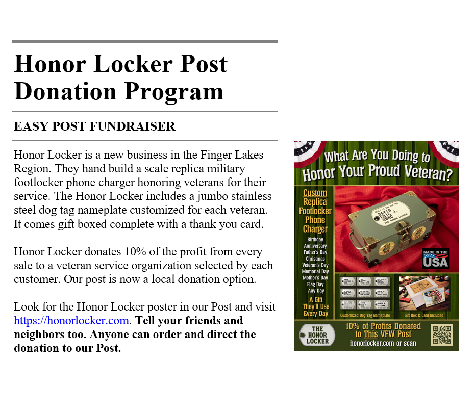Example newsletter copy for vfw honor locker donation program