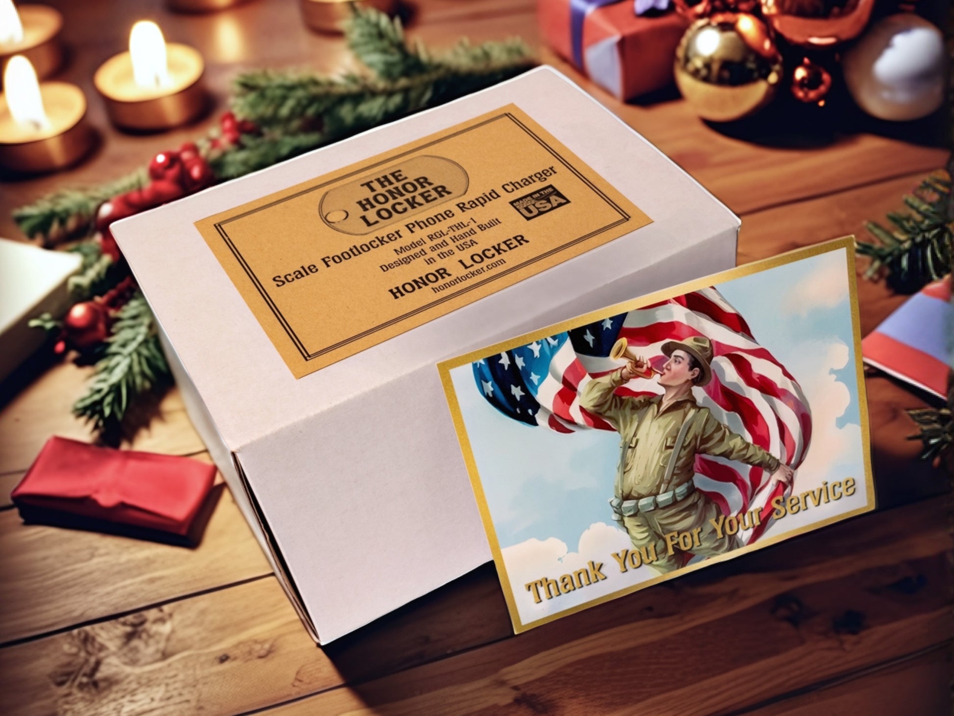 honor locker gift boxed with card for veteran on Christmas ready to open